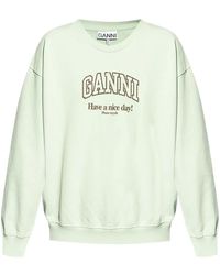 Ganni - Organic Cotton Crew Neck Sweatshirt With Logo - Lyst