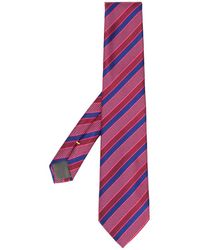 Canali Corbata con motivo de rayas diagonales - Rojo