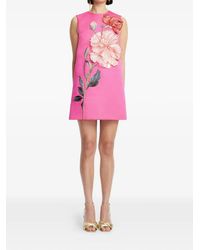 LEO LIN Rosario Floral-Appliqud Crepe Mini Dress in Red | Lyst