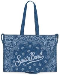 MC2 Saint Barth - Essential Denim Tote Bag With Bandana Print And Contrasting Logo - Lyst