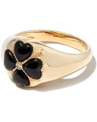 Yvonne Léon - 9Kt Floral Onyx And Diamond Signet Ring - Lyst
