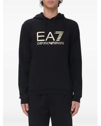 EA7 - Logo-Print Cotton Hoodie - Lyst
