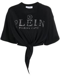 Philipp Plein - Embellished-logo Cropped T-shirt - Lyst