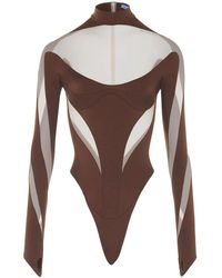 Mugler - Body A Maniche Lunghe Con Inserti - Lyst