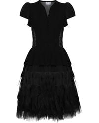 McQueen - Puff-Sleeve Feather-Trimmed Mini Dress - Lyst