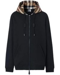Burberry - Men Check Zip-up Hoodie - Lyst