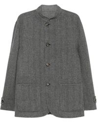 Eleventy - Herringbone-Pattern High-Neck Coat - Lyst