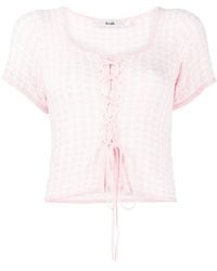 B+ AB - Checked Lace-up Knitted Top - Lyst