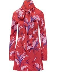 Des Phemmes - Mini-Jurk Met Gestrikte Hals En Koraalprint - Lyst