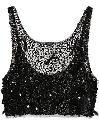 Elisabetta Franchi - Sequined Tulle Cropped Top - Lyst
