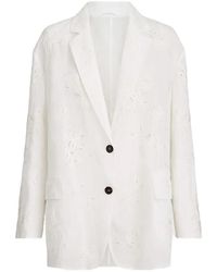 Brunello Cucinelli - Cotton Organza Blazer With Dazzling Broderie Anglaise With Monili - Lyst
