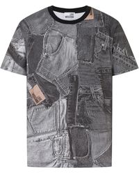 Love Moschino - Denim-Print Cotton T-Shirt - Lyst