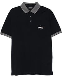 Emporio Armani - Eagle-Logo Striped-Collar Polo Shirt - Lyst