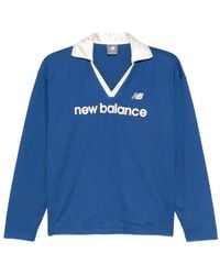 New Balance - Logo-embroidered V-neck T-shirt - Lyst