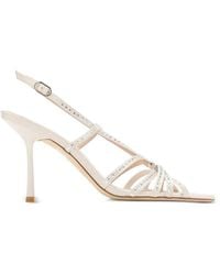 Stuart Weitzman - Crystal-Embellished Satin Sandals - Lyst