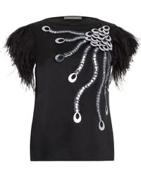 Alberta Ferretti - Feather-Trim Metallic-Embellished T-Shirt - Lyst