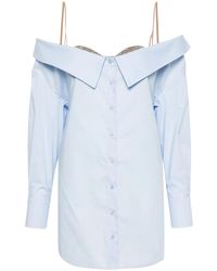 GIUSEPPE DI MORABITO - Rhinestoned V-Nek Poplin Shirt - Lyst