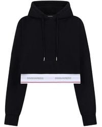 DSquared² - Logo-Tape Elastic Onion Cropped Hoodie - Lyst