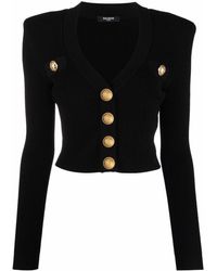 Balmain - Logo-button Cropped Knitted Cardigan - Lyst