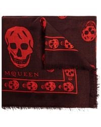 McQueen - Sciarpa Con Frange E Motivo Teschio - Lyst