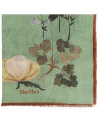 Max Mara - Floral-Print Frayed Scarf - Lyst
