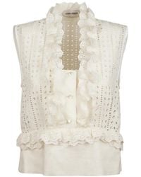 Alberta Ferretti - Ruffled Eyelet Blouse - Lyst