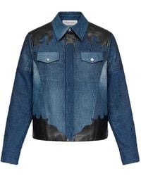 Marine Serre - Leather-Patches Trucker Denim Jacket - Lyst
