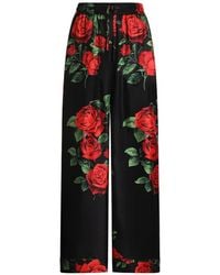 Dolce & Gabbana - Rose-Print Vanity Silk Trousers - Lyst