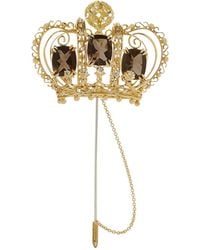 Dolce & Gabbana - 18kt Yellow Gold Diamond Crown Brooch - Lyst