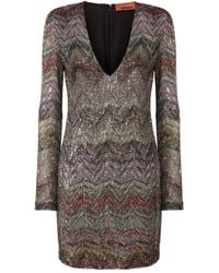 Missoni - Sequin-Embellishment Zigzag-Pattern Mini Dress - Lyst