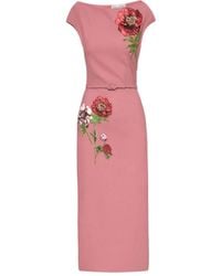 Oscar de la Renta - Besticktes Midikleid Mit Gürtel - Lyst