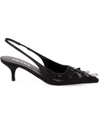 Prada - Embroidered Satin Slingback Pumps - Lyst