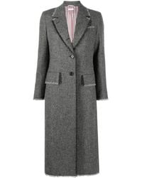 Thom Browne - Frayed Trim Single-Breasted Coat - Lyst