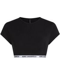 KARL LAGERFELD - Essential Cropped Katoenen Top Met Logoband - Lyst