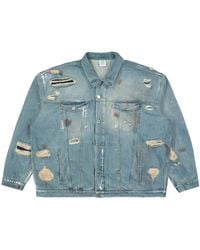 Vetements - Distressed Denim Jacket with Spread Collar - Lyst