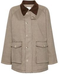 Sandro - Velvet-Collar Checked Coat - Lyst