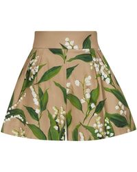 Oscar de la Renta - Floral-print Pleated Twill Shorts - Lyst