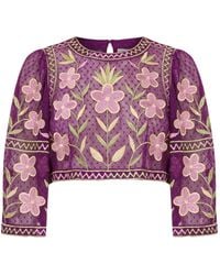 Antik Batik - Carioca Top Met Geborduurde Bloemen - Lyst