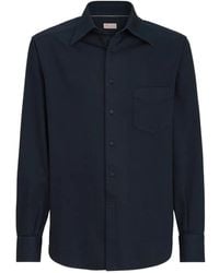 Brunello Cucinelli - Garment-Dyed Cotton Gabardine Shirt With Italian Collar And Chest Pocket - Lyst