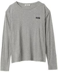 Miu Miu - Logo-Patch Long-Sleeve T-Shirt - Lyst