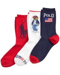 Polo Ralph Lauren - Polo Bear Logo-Embroidered Socks (Set Of Three) - Lyst