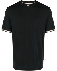 BOSS - Stripe-trim Cotton T-shirt - Lyst