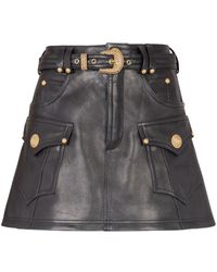 Balmain - Belted Leather Miniskirt - Lyst