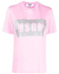 MSGM - Logo-Print Cotton T-Shirt - Lyst