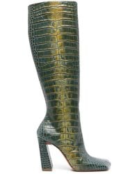 AMINA MUADDI - Marine kniehohe Stiefel mit Kroko-Optik 95mm - Lyst