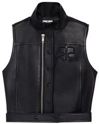 Courreges - Logo-embossed Zip-up Leather Gilet - Lyst