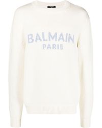 Balmain - White Logo Merino Wool Sweater - Men's - Merino - Lyst