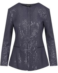 Giorgio Armani - Sequin Embellished Crewneck Blazer - Lyst