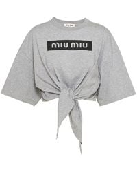 Miu Miu - T-shirt crop à logo imprimé - Lyst