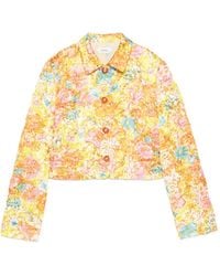Versace - Floral-Print Cropped Jacket - Lyst